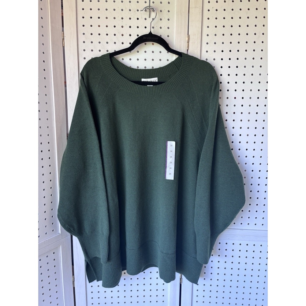 NWT Ava & Viv Pullover Crew Neck Sweater Green Soft Women's 3X Poly Spandex